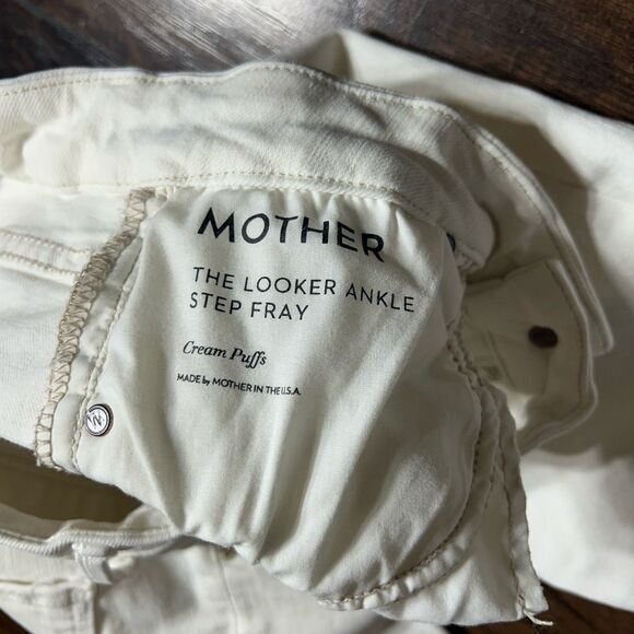 Mother Skinny Jeans Womens 28 The Looker Ankle Step Fray Cream Puffs Raw Hem - Picture 9 of 15